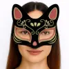 Siyah Renk Süet Kaplama Üzeri Kırmızı Sarı Simli Kedi Maskesi 17x14 Cm
