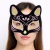 Siyah Renk Süet Kaplama Üzeri Sarı Pembe Simli Kedi Maskesi 17x14 cm
