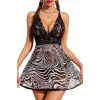 Siyah Zebra Desenli Dantelli Gecelik 15588