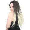 Su Daası Uzun Perçemsiz Fiber Sen Peruk / Küllü Siyah / Platin Ombreli