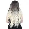 Su Daası Uzun Perçemsiz Fiber Sen Peruk / Küllü Siyah / Platin Ombreli