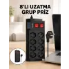 Termal Korumalı 8 Prizli 3 USB’li Uzatma Kablosu Yeni Nesil