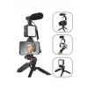 Tripod Telefon Tutucu Kumandalı Mikrofon Led Işık Vlog Video Kayıt