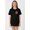 Türk Arma Baskılı Oversize Bisiklet Yaka Günlük T-shirt - Siyah