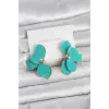 Turkuaz Mineli Lotus Model Pirinç Kadın Küpe