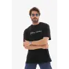 Erkek Kısa Kol Yazlık Tişört Bisiklet Yaka Baskılı Oversize T-Shirt - Siyah
