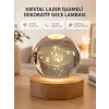 USB Bağlantılı Işıklı Kristal Küre Modern Ahşap Tabanlı Dekor
