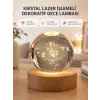 USB Bağlantılı Işıklı Kristal Küre Modern Ahşap Tabanlı Dekor