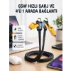 USB-C USB-A 4’ü 1 Arada Örgülü Kablo 65W Hızlı Şarj Metal Uç Dayanıklı