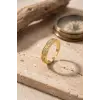 Vida ve Zirkon Taş Detaylı Gold Çelik Yüzük