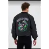 Wild One Baskılı Erkek Bomber Mont – Panter Desenli, Fermuarlı, Kapitone Astarlı Ceket - Siyah