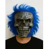 Wild Skull - Gümüş Kafatası Mavi Saçlı İskelet Maske