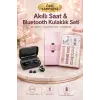 Wireless Şarjlı Pembe Akıllı Saat ve Kablosuz Bluetooth Kulaklık Dokunmatik Kontrol