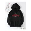 Yılbaşı Merry Christmas Baskılı Oversize Kapüşonlu Sweatshirt Hoodie - Siyah