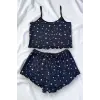 Yıldız Desenli Lacivert Şortlu Pijama Takımı