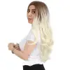 Yoğun Daalı Fiber Sen Uzun Perçemsiz Peruk / Kumral / Platin Ombreli