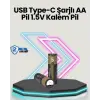 Yüksek Performanslı AA USB Şarjlı Lityum Pil | 1.5V Sabit Güç | 2’li Paket
