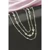 Yuvarlak Kristal Taşlı Üçlü Kolye