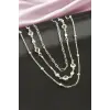 Yuvarlak Kristal Taşlı Üçlü Kolye