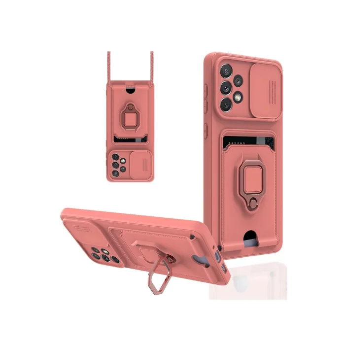 Samsung Galaxy A53 5G Kılıf Zuma Kartvizitli Yüzüklü Silikon - Pembe-(5796) - EMTHBA3693-5918