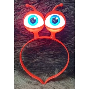 Led Işıklı & Pilli 3 Farklı Modda Yanan Uzaylı Göz Parti Tacı Kırmızı Renk 18x12 cm