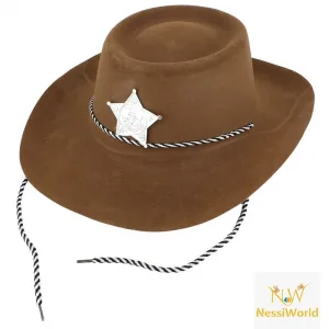 Çocuk Kovboy Şapkası Plastik Üzeri Flok Kaplama Açık Kahverengi