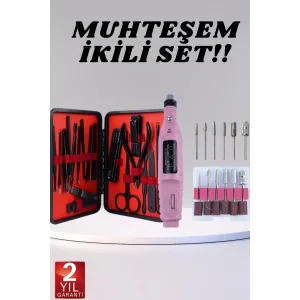 Elektrikli Manikür Pedikür Seti İkili Set 17 Parça Tırnak Bakımı Nasır Temizleme Tırnak Şekillendirme