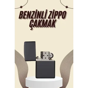 Çakmak Parlak Siyah Zippo Benzinli Çakmak Cep Boy Doldurulabilir