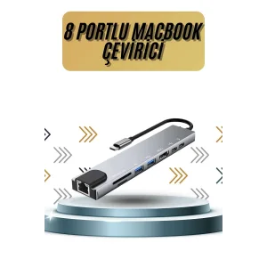 8 Portlu Macbook Çevirici Type C Hub  SD TF USB Çoğaltıcı Ethernet