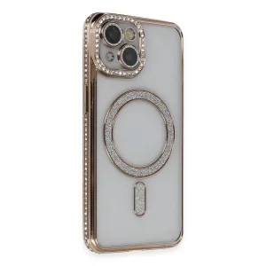İphone 13 Kılıf Joke Simli Magneticsafe Kılıf - Gold