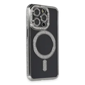 İphone 14 Pro Max Kılıf Joke Simli Magneticsafe Kılıf - Gri