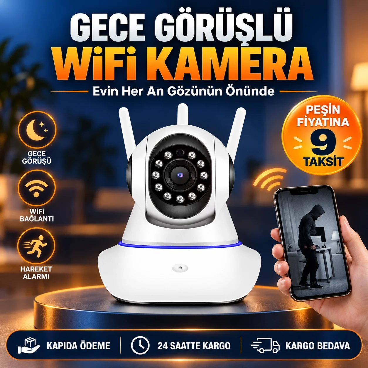 Güvenlik Kamerası Antenli Gece Görüşlü Sensörlü Harekete Duyarlı