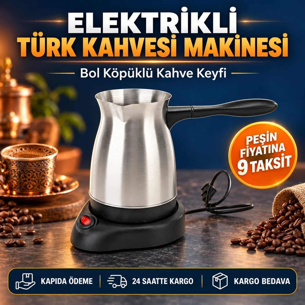 Türk Kahvesi Makinesi Otomatik Kapanma ve Taşma Emniyetli 4 Fincan Kapasiteli