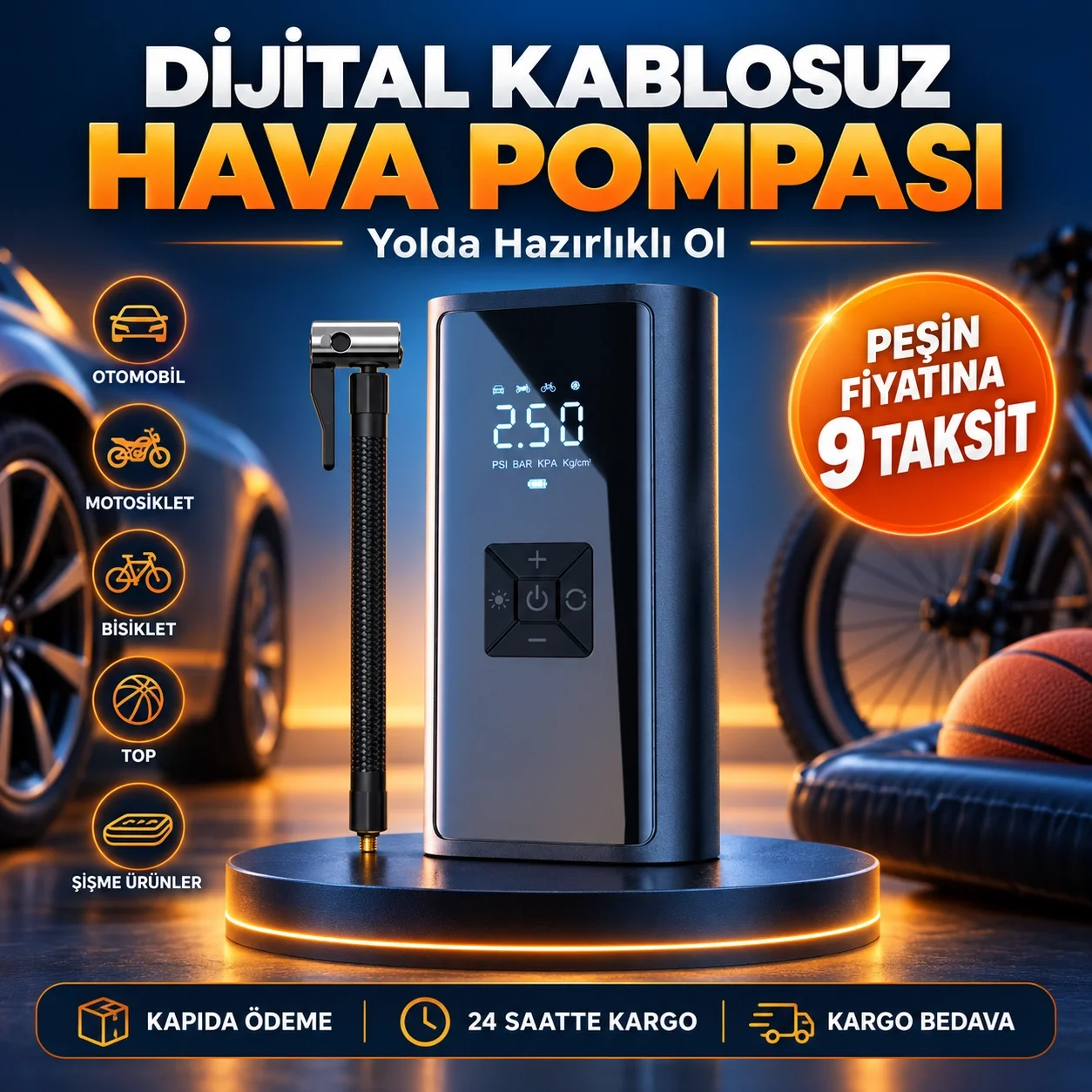 150 PSI Dijital Hava Pompası Akü Takviye ve Powerbank Özellikli