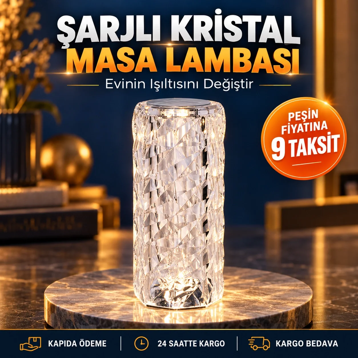 Yeni Nesil Modern Kristal Masa ve Gece Lambası Dokunmatik Renk Değiştirebilen