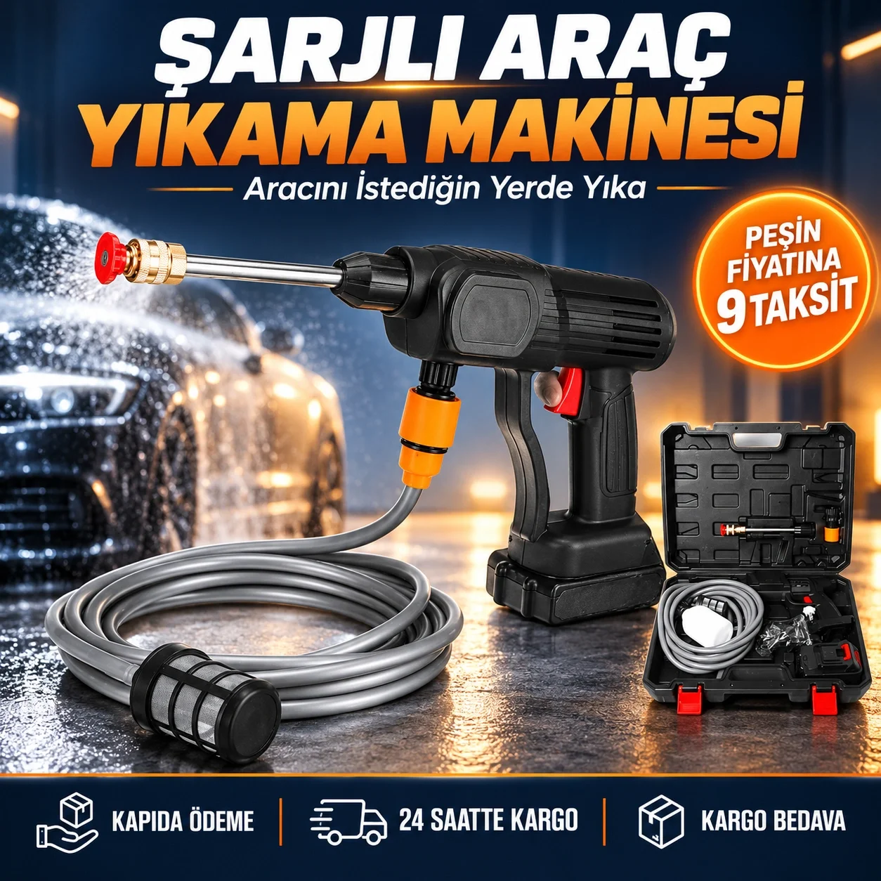 Kablosuz Basınçlı Su Tabancası Şarjlı Araç Yıkama Bahçe Sulama Makinesi