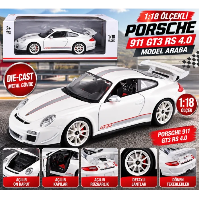 1:18  911 GT3 RS 4.0 Beyaz Model Araba