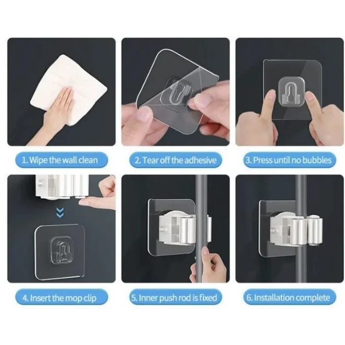 1 Adet Yapışkanlı Pratik Mop Tutucu Beyaz