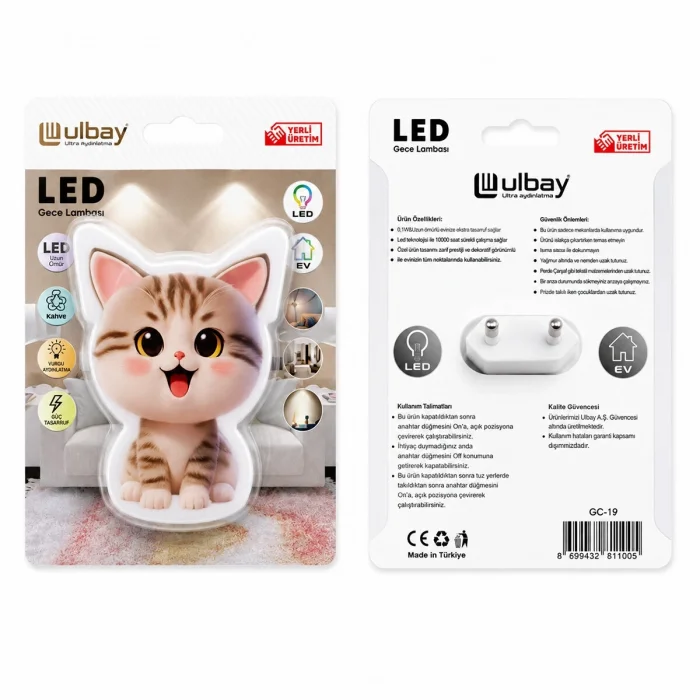 10 Adet Kedi Ledli Gece Lambası Gc-19 Bx40