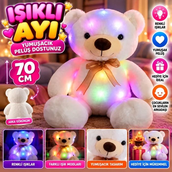 1047 IŞIKLI AYI 70 CM-BEYAZ