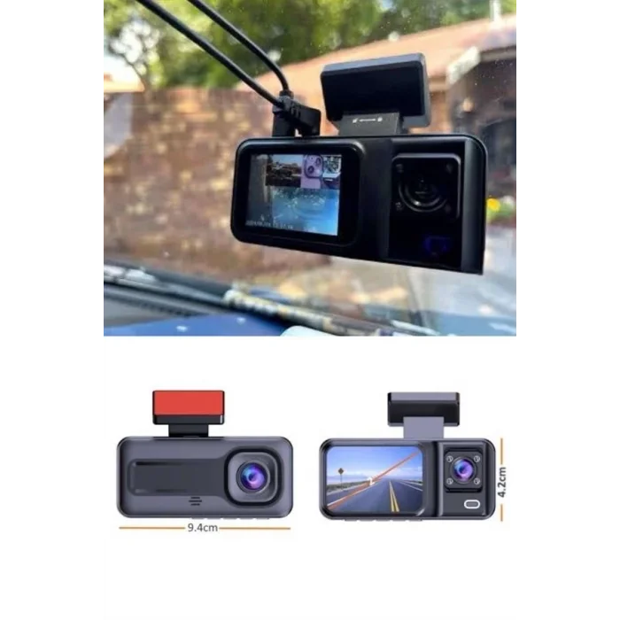 1080p Sürüş Kaydedici 2 İnç Araç Araba Ön İç Arka DVR IPS Ekran