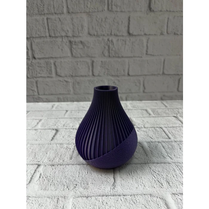 11 cm Mor Minimal Çizgili Vazo Masa Üstü Şık Dekor Objesi