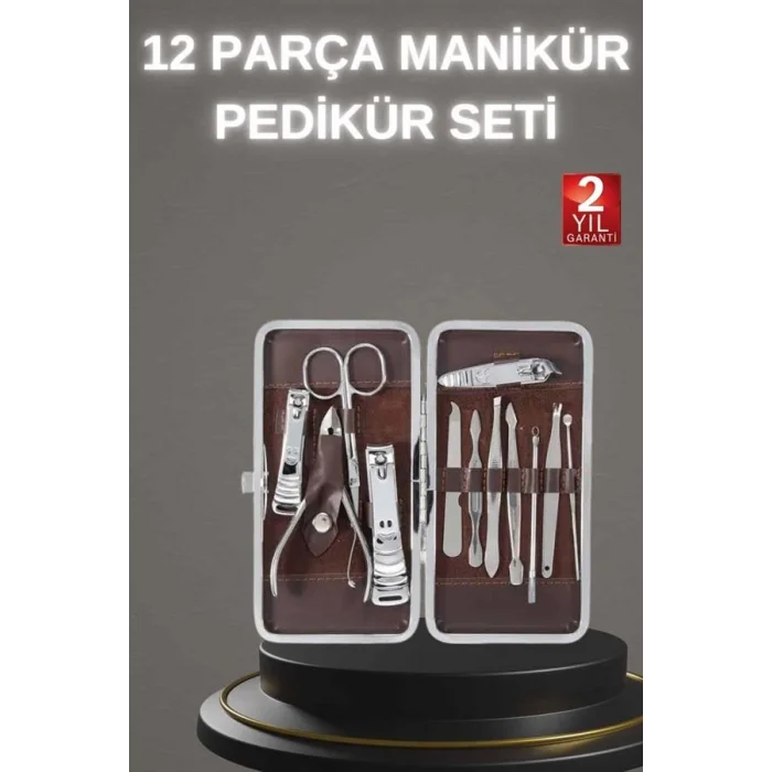12 Parça Paslanmaz Çelik Kompakt ve Taşınabilir Manikür Makası Tırnak Makası