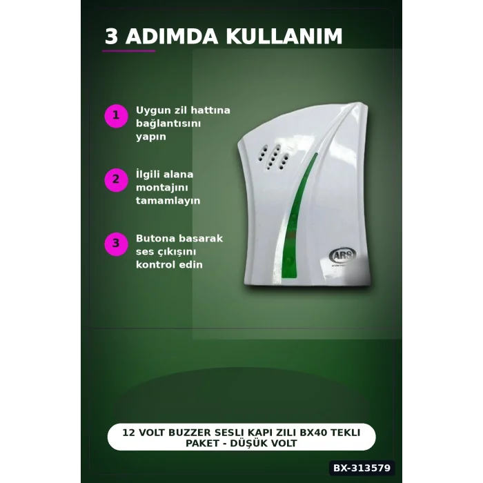 12 Volt Buzzer Sesli Kapı Zili Bx40 Tekli Paket - Düşük Voltajlı Kapı Zili BX-313579
