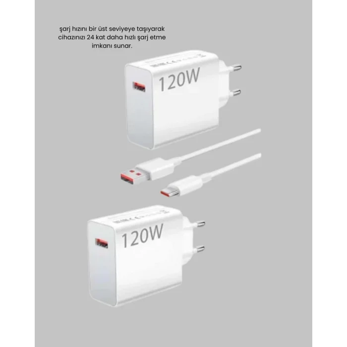 120W Hızlı Şarj Başlığı Ultra Güçlü Type-C Adaptör Kablo Dahil