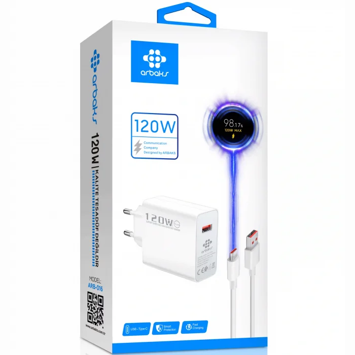 120W Type-C Süper Hızlı Şarj Aleti – Turbo Fast Charger Arbaks ARB-016