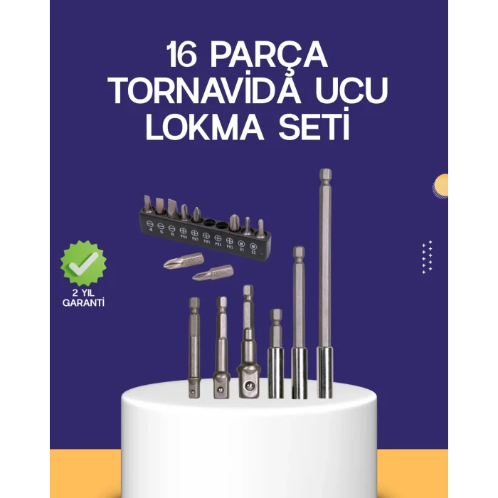 16 Parça Bits ve Adaptör Seti Vidalama Tamir Bakım Seti