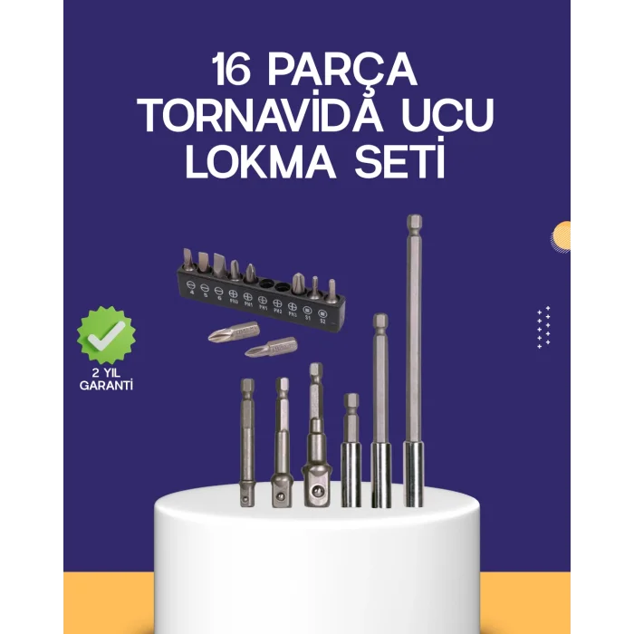 16 Parça Bits ve Adaptör Seti Vidalama Tamir Bakım Seti