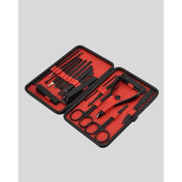 17 Parça Profesyonel Manikür Pedikür Seti Paslanmaz Çelik Siyah Kutu