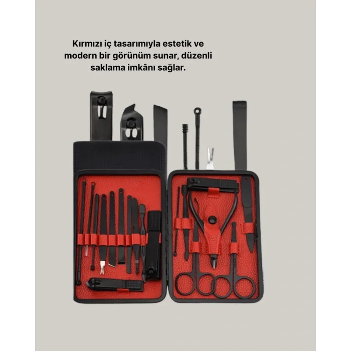17 Parça Profesyonel Manikür Pedikür Seti Paslanmaz Çelik Siyah Kutu